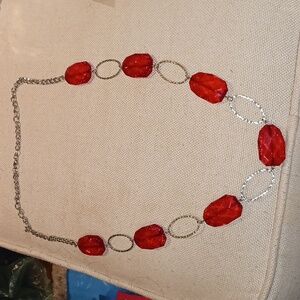 Elegant Red Gemstone Costume Pendant Necklace